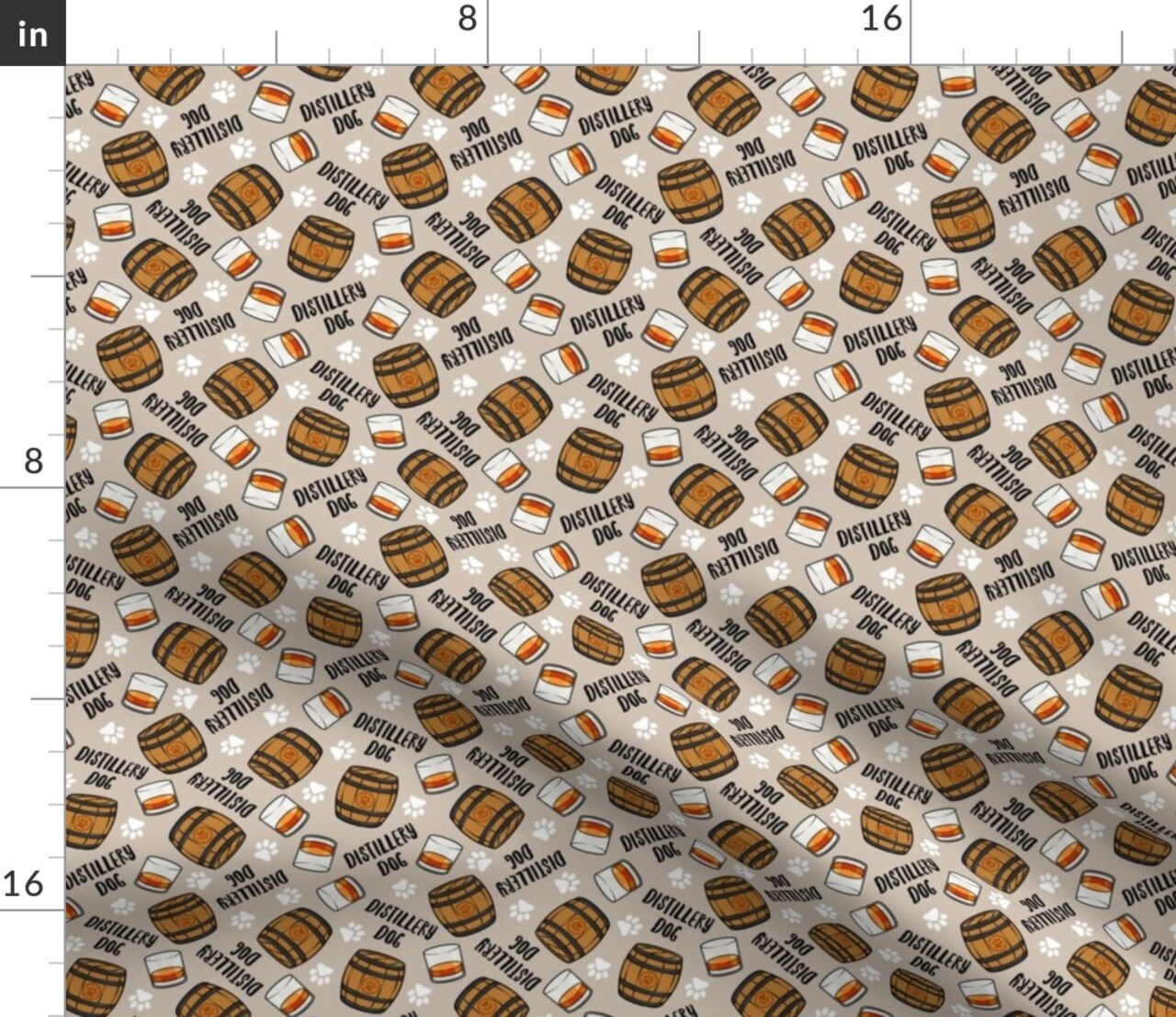 Whisky Barrel Cute Whiskey Liquor Bourbon Dogs Animals Paw Print Beer Custom Printed Fabric by Spoonflower Various Fabrics by the Yard or Fat Quarter
